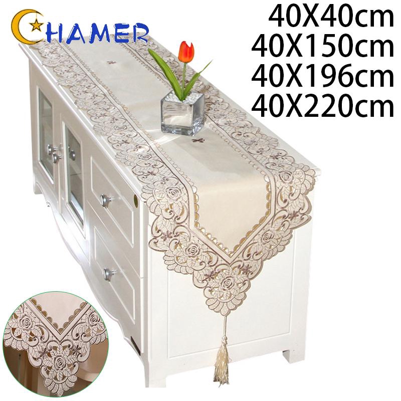 Table Runner Rustic Style Waterproof Home Kitchen Dining Banquet Wedding Party Polyester Embroidered Tablecloth