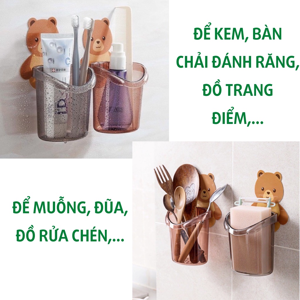 Hộp đựng bàn chải đánh răng cốc gấu dán tường để kem