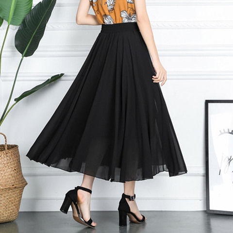 Chiffon Floral Skirt  long skirt, high waist and thin A-line skirt, printed skirt, large swing skirt, mid-length skirt