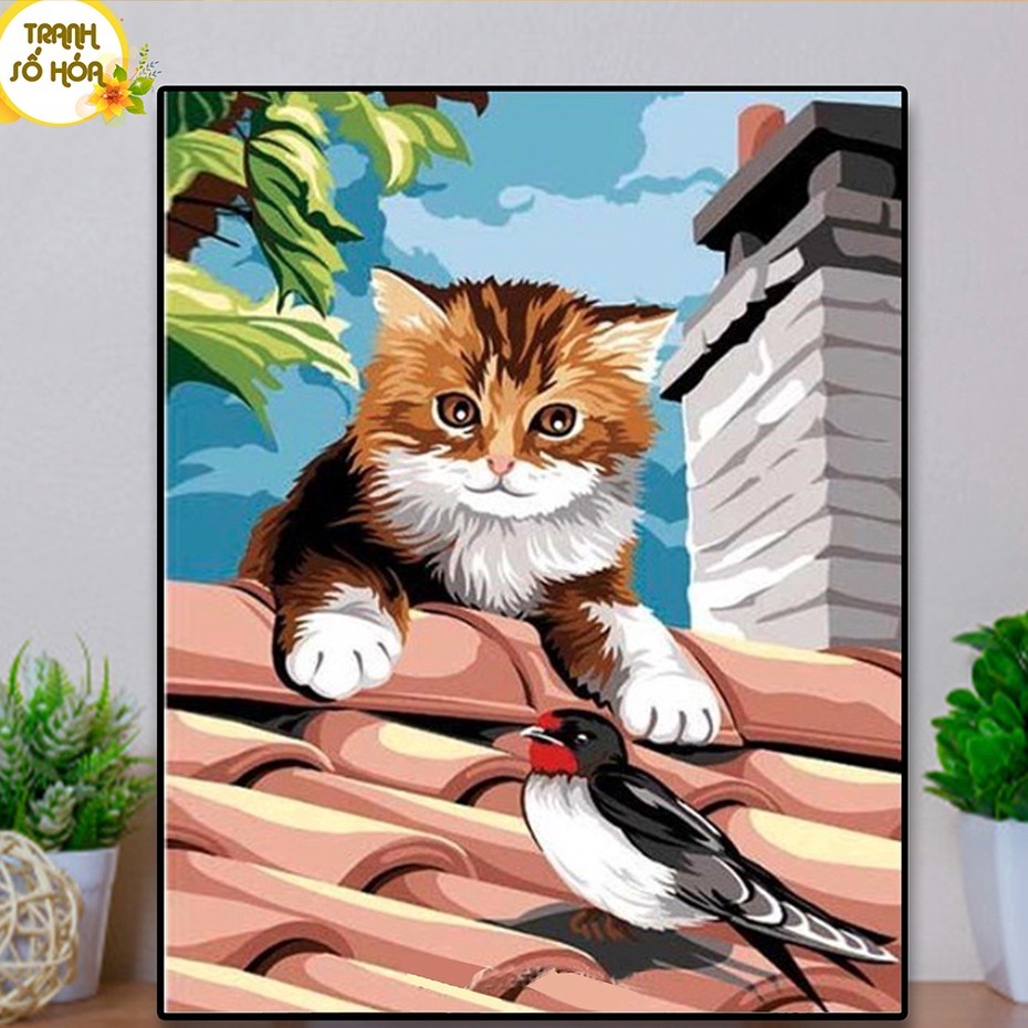 Tranh Sơn Dầu Số Hóa Thú Cưng  Nhiều Kích Thước BEE HAPPY Tranh Tự Tô Màu Mã Tranh DV008