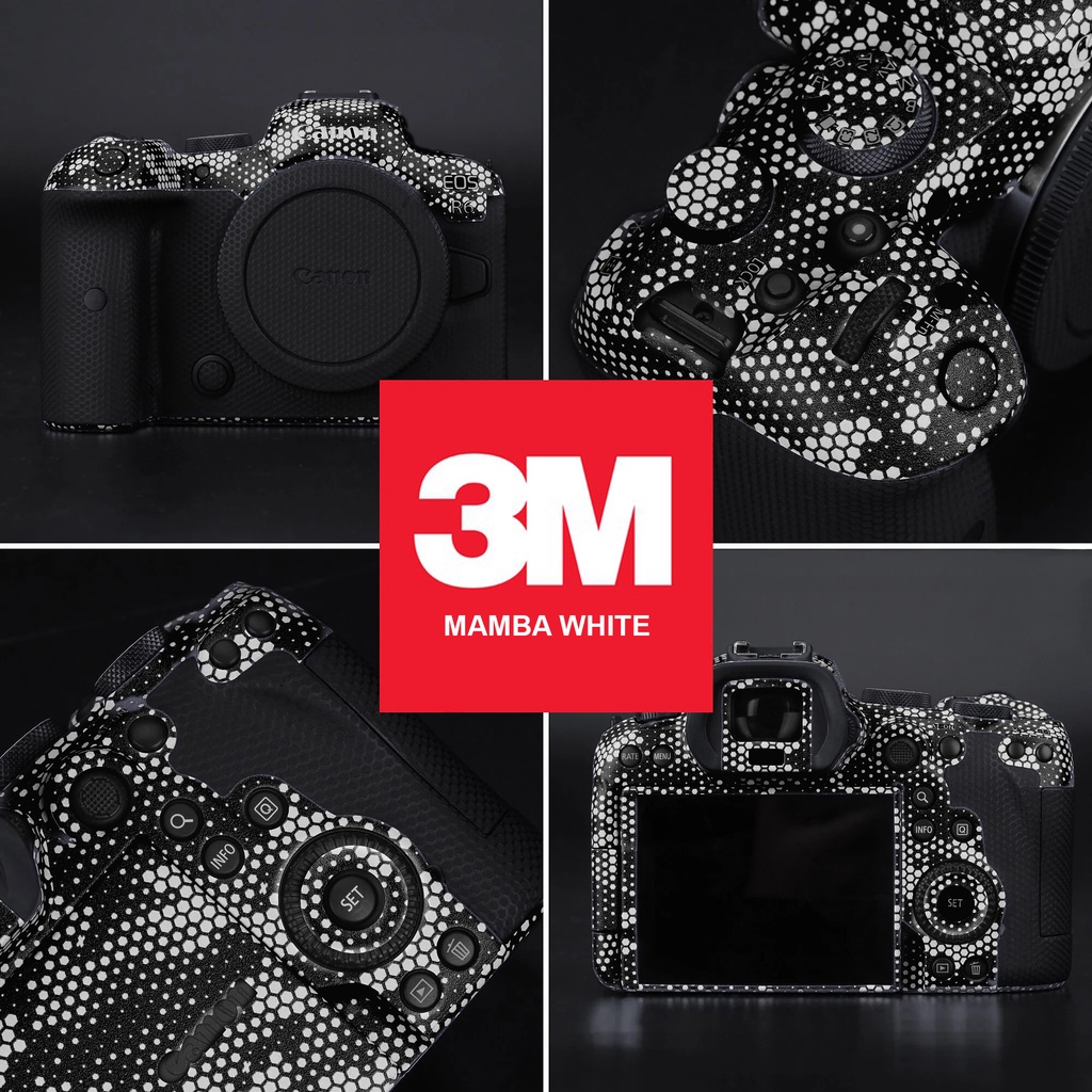 Miếng Dán Skin Máy Ảnh 3M - Mẫu Mamba White - Có Mẫu Skin Cho body và len Sony, Canon, Nikon, Fuji