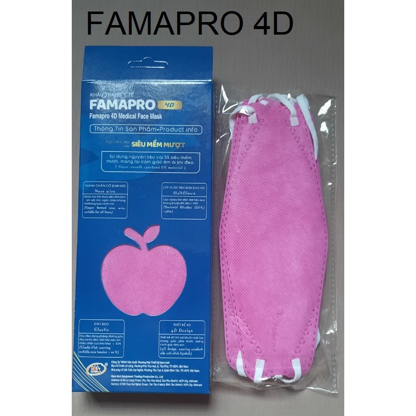 Khẩu trang y tế 4D Cao Cấp- 3 lớp kháng khuẩn Famapro - Hộp 10 cái