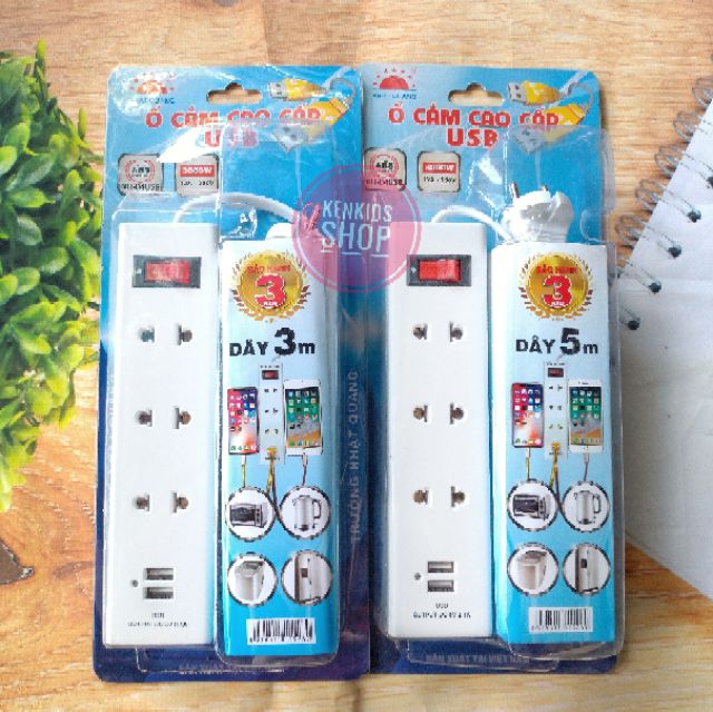 Ổ cắm điện cao cấp sạc điện thoại 3 phích cắm 2 USB đa năng