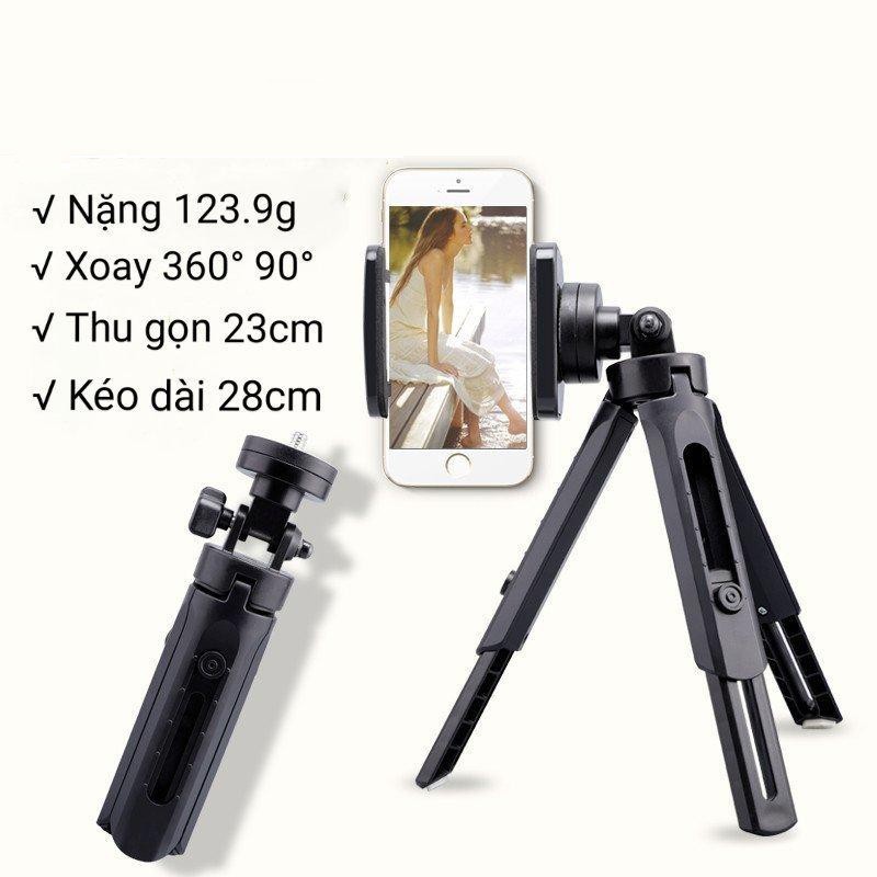 Gậy tripod support mini 3 chân cho điện thoại, máy ảnh xoay 360 độ