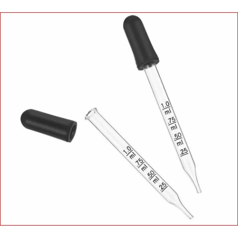 Ống bóp /ống hút nhỏ giọt thủy tinh/ pipet kèm bóp cao su CÓ CHIA VẠCH ĐO 1ml hút hóa chất thí nghiệm, tinh dầu, mỹ phẩm