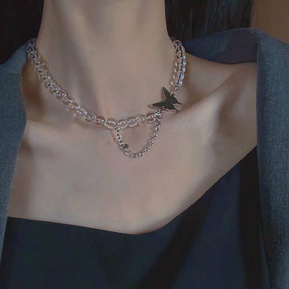 Vòng cổ choker trong suốt mặt hình bướm thời trang xinh xắn cho nữ