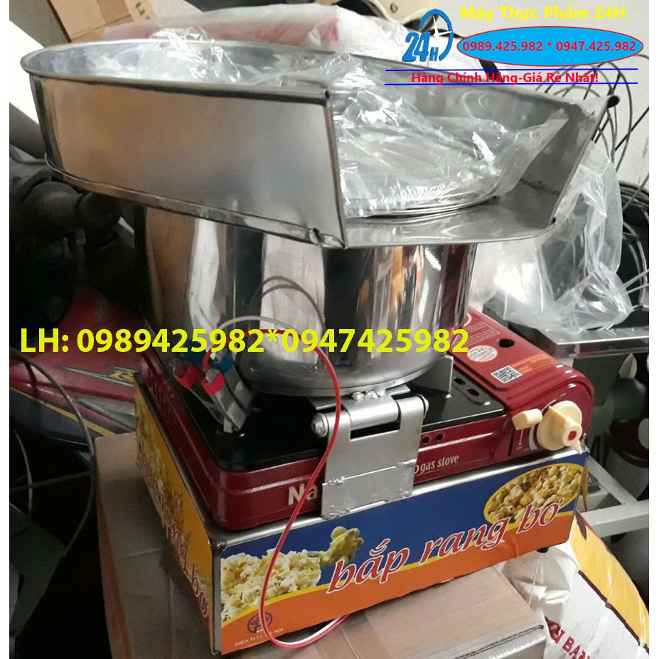 Máy làm bỏng ngô,máy nổ bỏng ngô loại dùng gas nồi siêu dày 3 lớp có vành máng