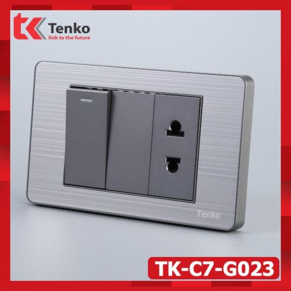 Ổ Cắm Và Công Tắc Điện Màu Xám Âm Tường Mặt Hợp Kim Bo Viền Xám Thương Hiệu Nhật Tenko TK-C7-023