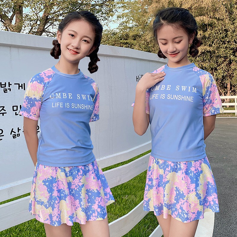 Đồ bơi cho bé gái, học sinh, thiếu niên hai mảnh thể thao 6-15 tuổi phong cách Hàn Quốc