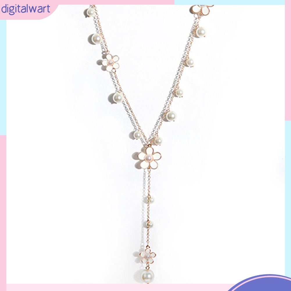 Vòng cổ Dáng Dài Mặt Hình Hoa Đính Ngọc Trai Nhân Tạo Thời Trang