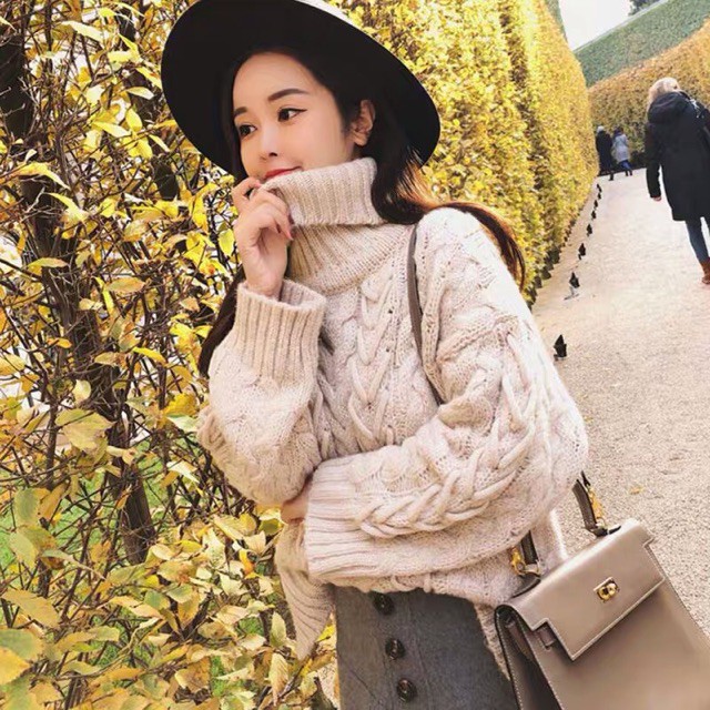 (Hàng có sẵn) Ulzzang Áo len cổ lọ vặn thừng cao cấp M068 | BigBuy360 - bigbuy360.vn