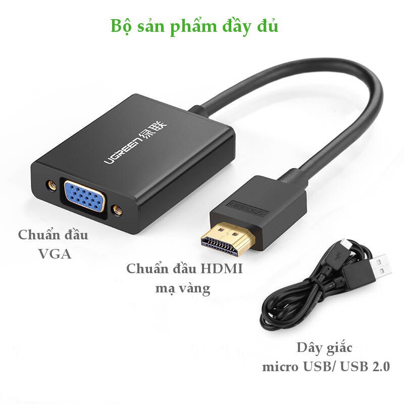 ✔HÀNG CHÍNH HÃNG ✔ Cáp chuyển HDMI sang VGA cao cấp Ugreen 40233 (Đen)