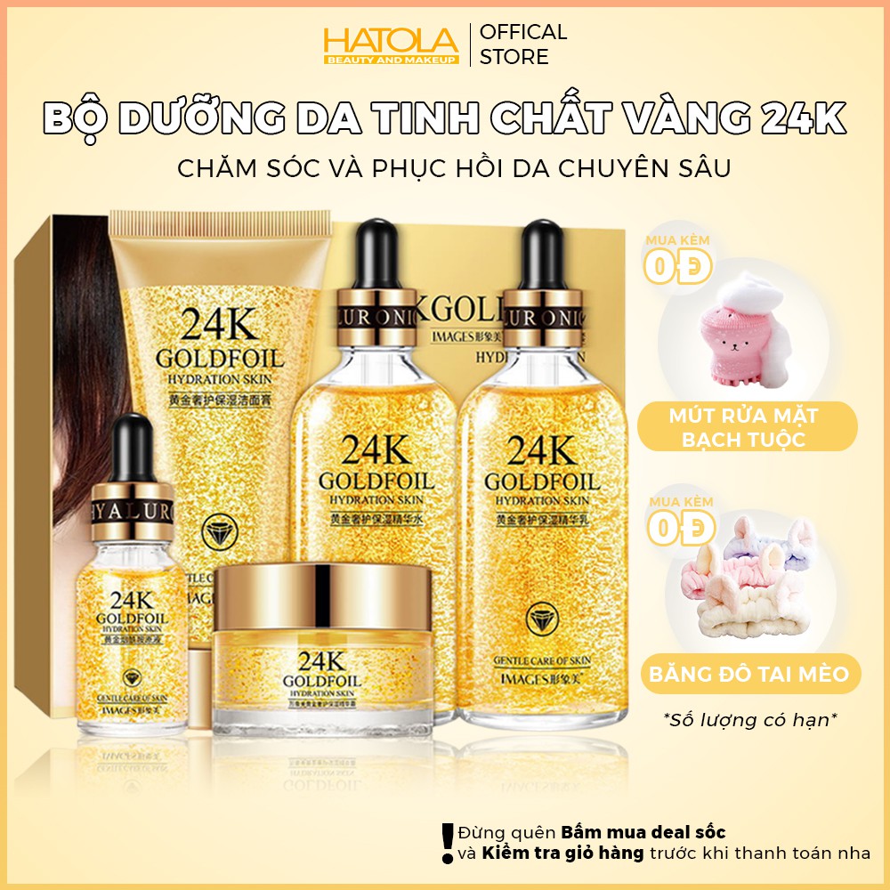 Bộ dưỡng da cao cấp tinh chất vàng 24K phục hồi trẻ hóa làn da giúp da trắng hồng sáng mịn chắc khỏe Hatola