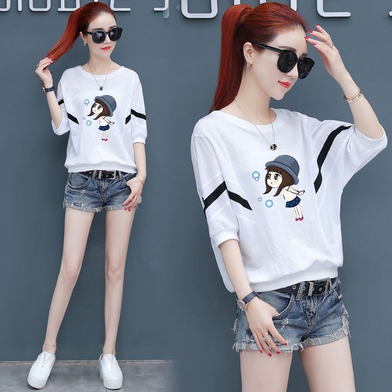 Áo thun cánh dơi tay lửng dáng rộng dành cho nữ