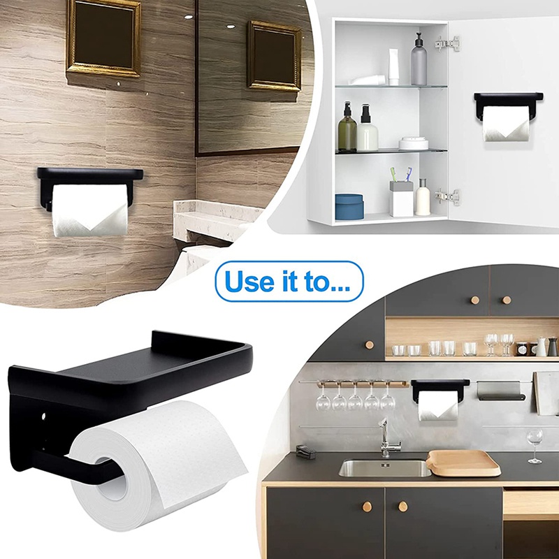 Giá Đỡ Cuộn Giấy Vệ Sinh Gắn Tường Màu Đen Nhám Tiện Dụng
