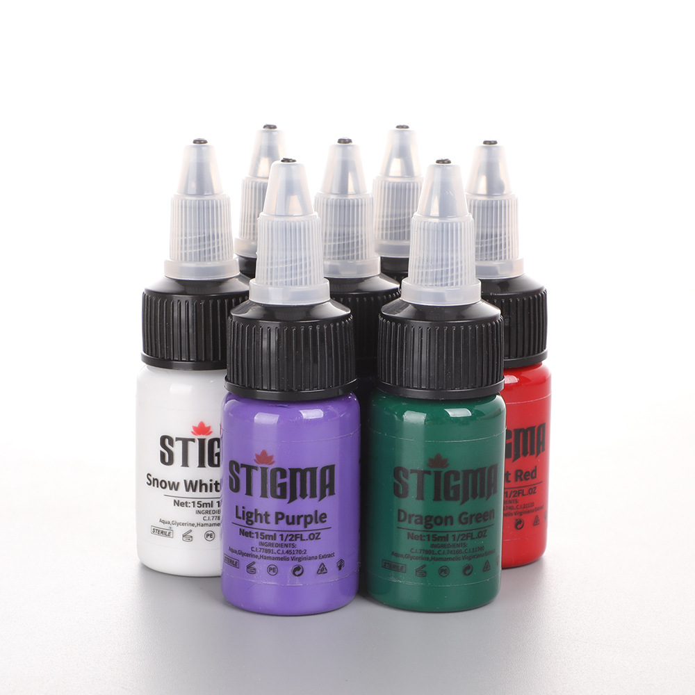 USA Stigma New Coming 7 Basic Colors Professional Tattoo Ink Set used to harvest the Kit 1/2 oz (15 ml) Natural Plant Extracts minerals, used for body coloring