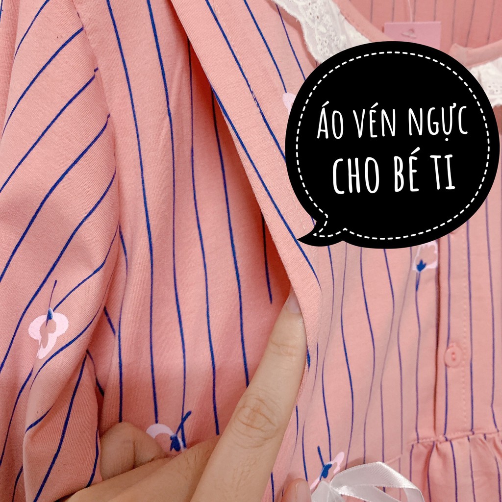 Bộ Bầu Cotton Và Sau Sinh 2 Chức Năng Dài Tay Kết Hợp Cho Con Bú Dễ Thương, Bộ Ngủ Bầu Mặc Ở Nhà HT4618 Honey Mommy