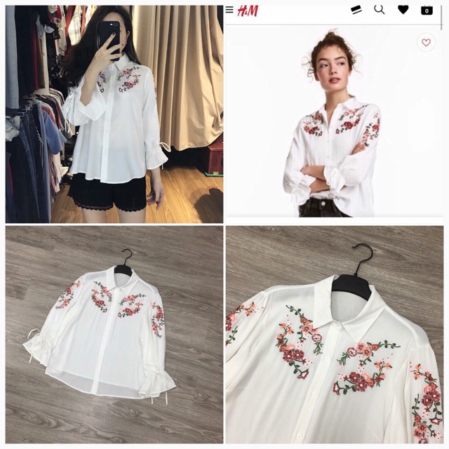 Sơ mi HM hàng dư xịn đét, thêu hoa nổi hàng quá xuất sắc luôn. Dáng đơn giản phối tay bèo, kết hoa tao điểm nhấn.