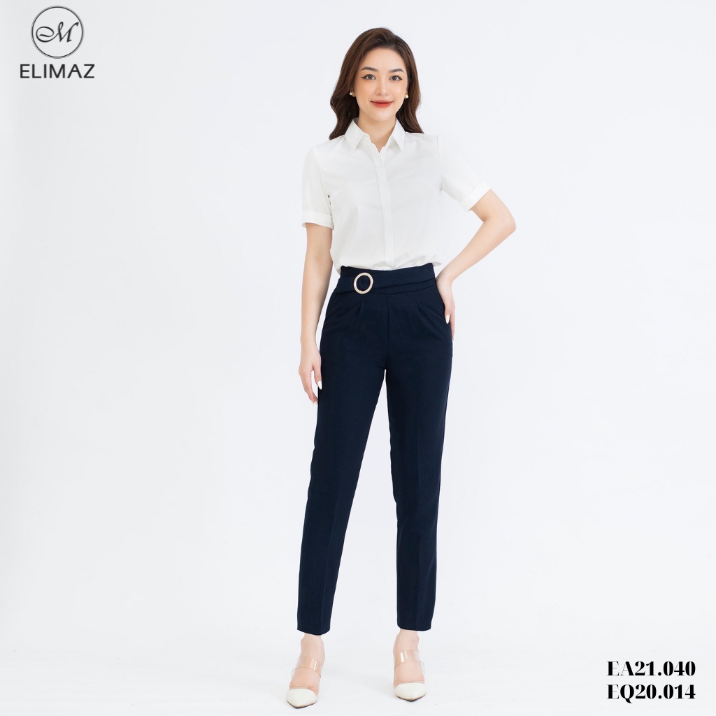 Áo sơ mi trắng nữ cổ đức tay ngắn phom công sở hàn quốc trẻ trung tôn dáng Elimaz EA21.040