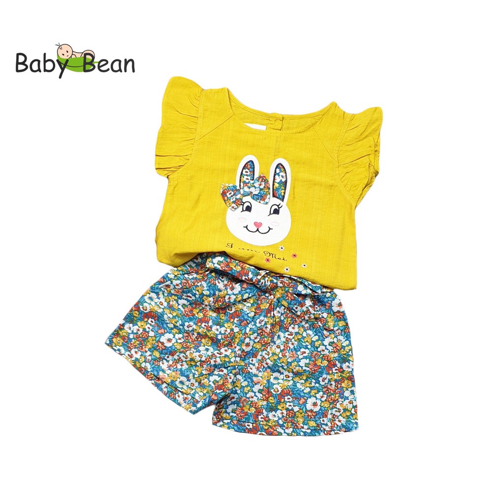 [MÃ THƯƠNG HIỆU YÊU THÍCH Voucher giảm 10%] Bộ Đồ Đũi Áo Thêu Thỏ Quần Short Hoa Thắt Nơ Bé Gái BabyBean