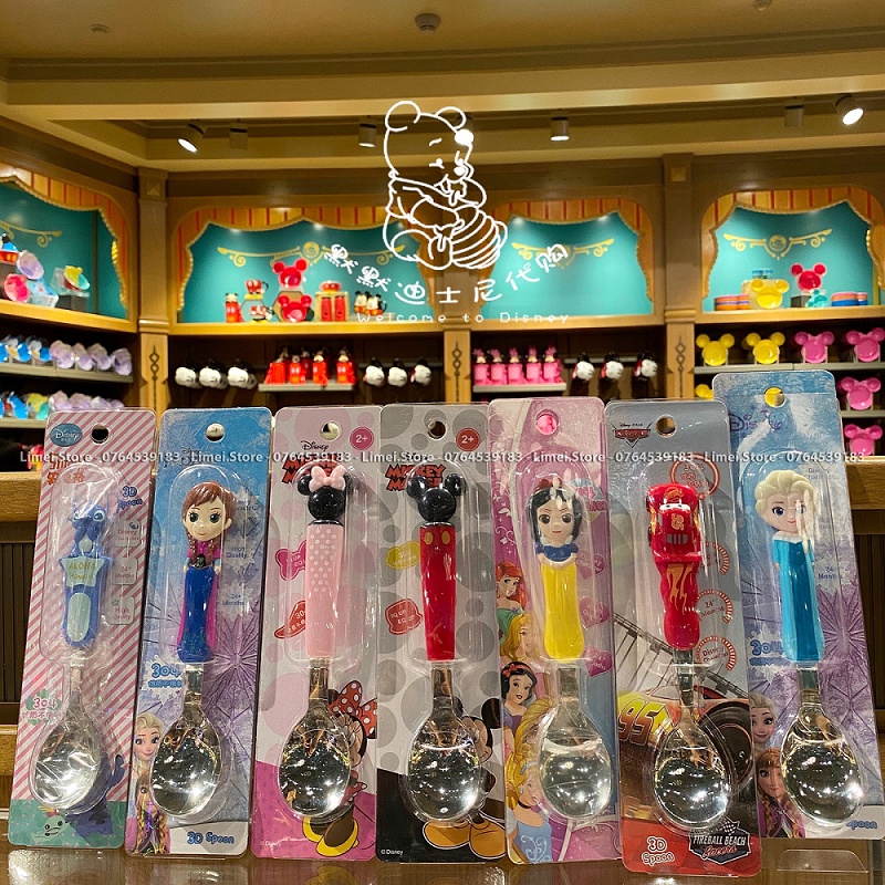Muỗng ăn inox Frozen Elsa Mickey Princess Car Disney nổi 3D cho trẻ em bé trai gái