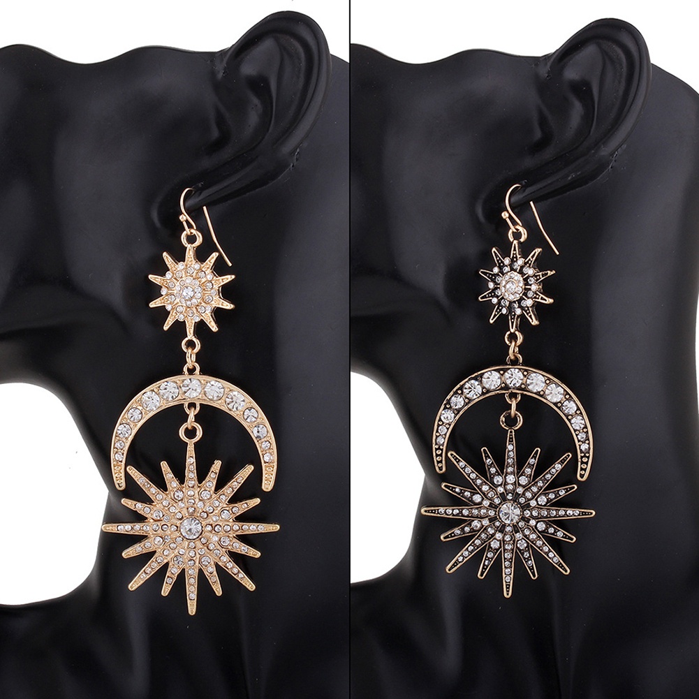 Bông tai nữ đính đá hình mặt trời và mặt trăng độc đáo