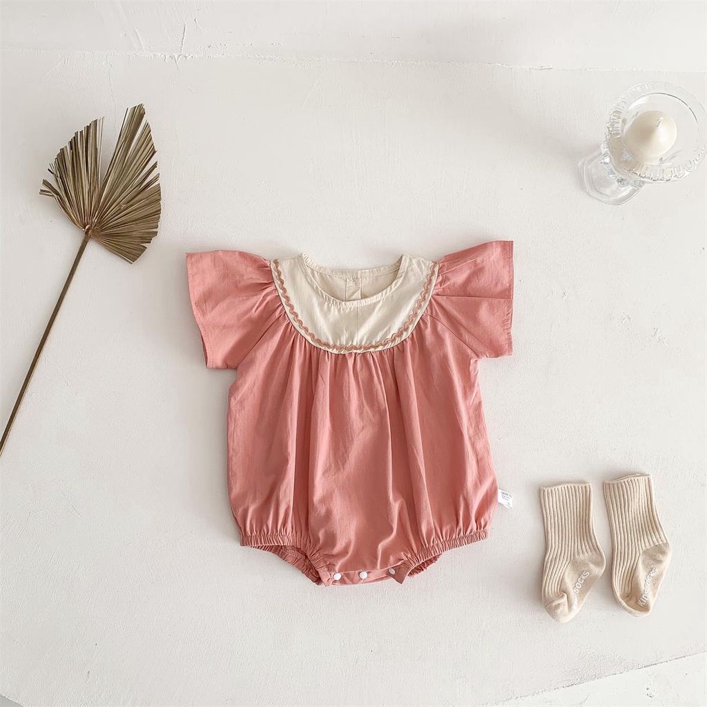 Bộ Áo Liền Quần Tay Bay Bằng Cotton Mềm Mại Siêu Nhẹ Phối Ren Dành Cho Bé Gái 0-2 Tuổi
