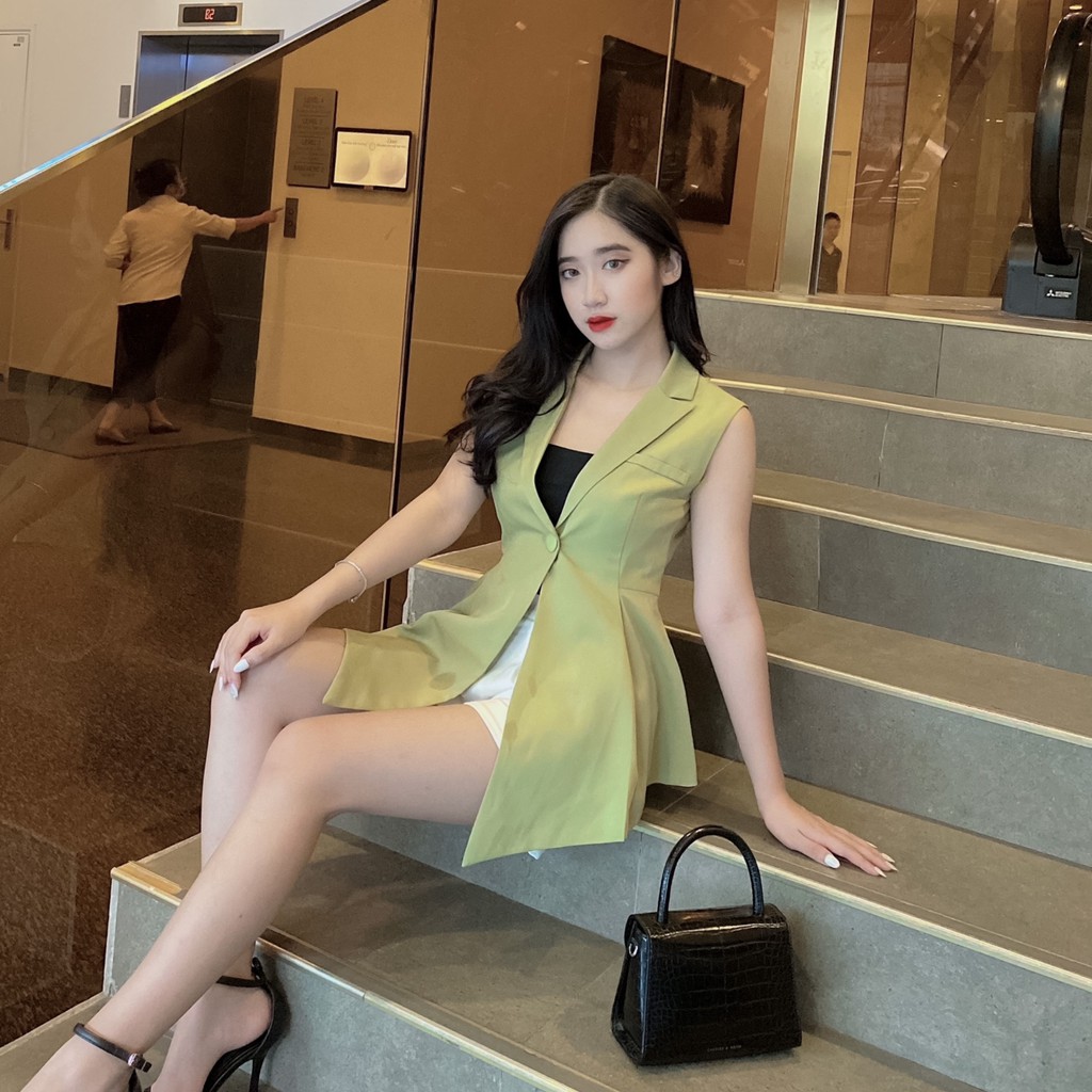 [HÀNG THIẾT KẾ] Bộ Vest Áo kèm quần short xanh cốm mới lạ hàng cao cấp | BigBuy360 - bigbuy360.vn