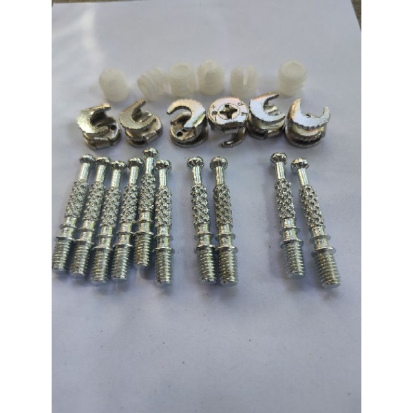 Combo 100 bộ ốc cam chốt liên kết 3 chi tiết thép trắng