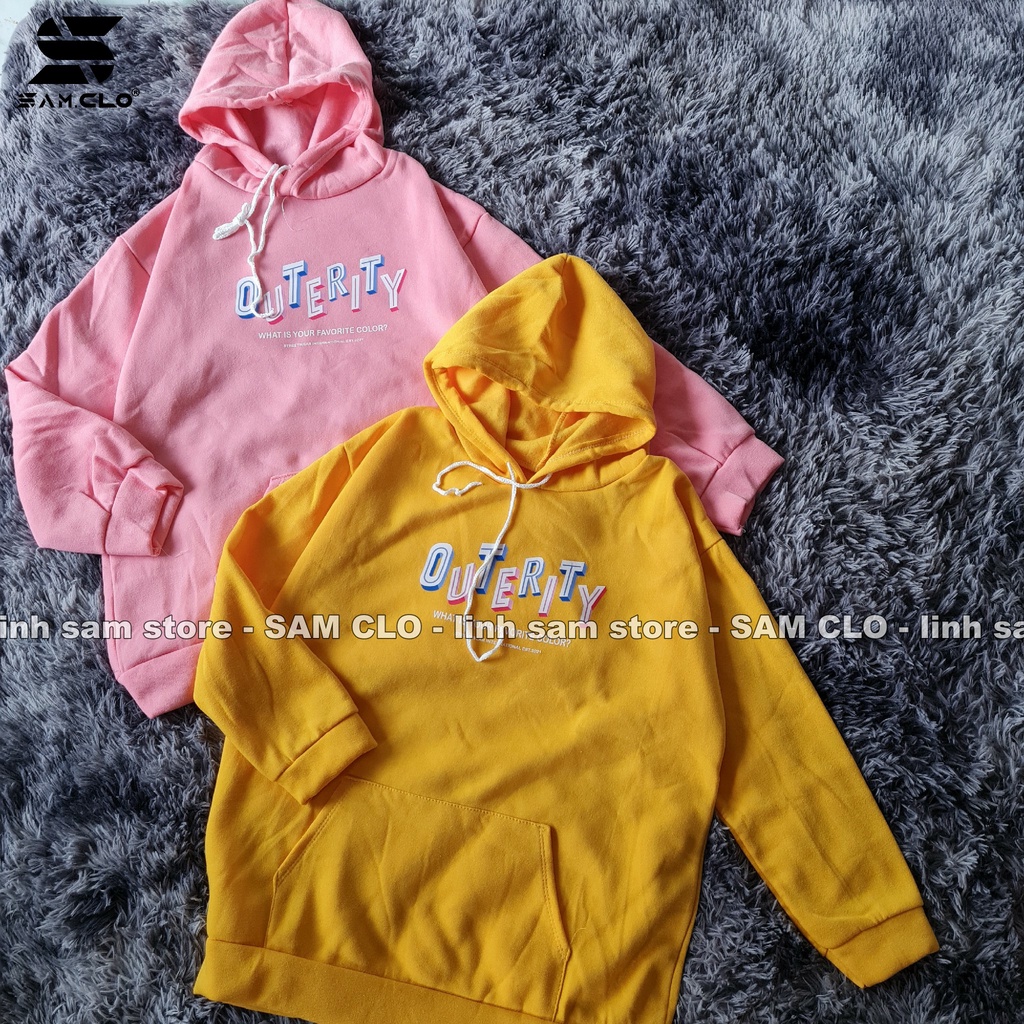 Áo khoác nỉ nữ SAM CLO hoodie chui có mũ NỈ 1 LỚP tay dài thu đông freesize dáng unisex in chữ OUTERITY