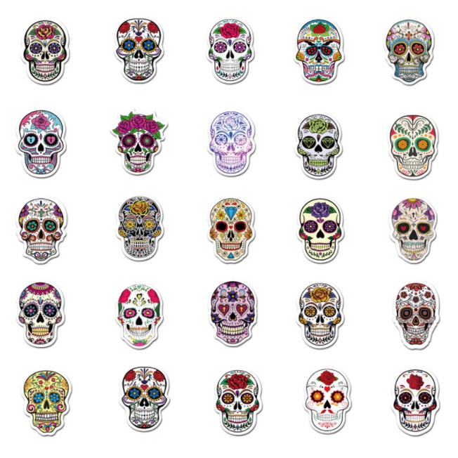 Combo sticker SKULL HEAD  nhựa PVC không thấm nước, dán nón bảo hiểm, laptop, điện thoại, Vali, xe