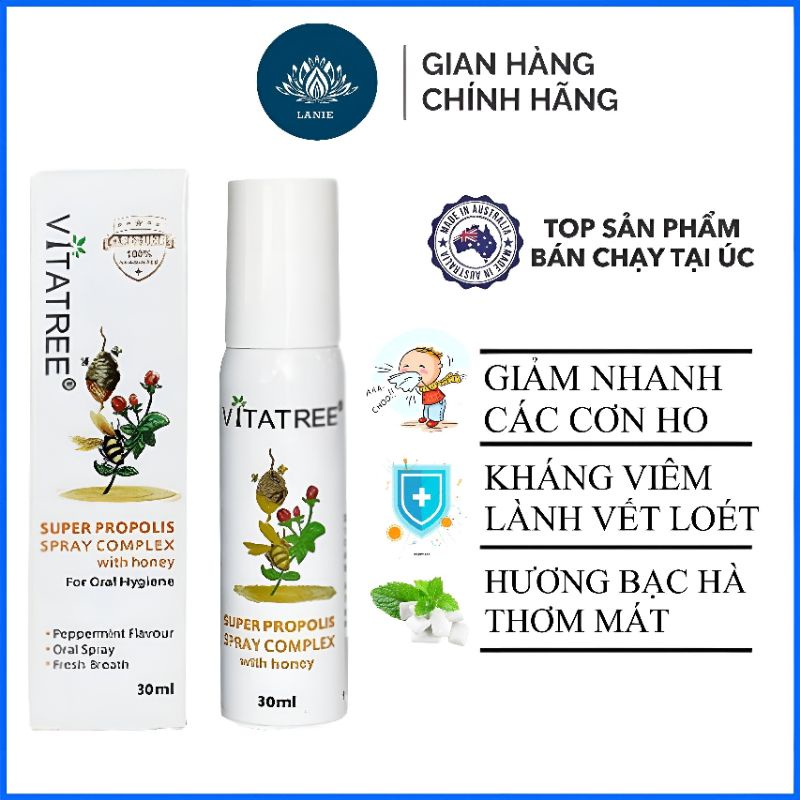 [Mẫu Mới] Chai xịt giảm đau họng keo ong Vitatree 30ml