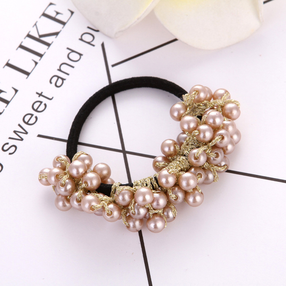 Women Fashion Pearls Beaded Hair Rope Elastic Ponytail Holder Girls Scrunchies