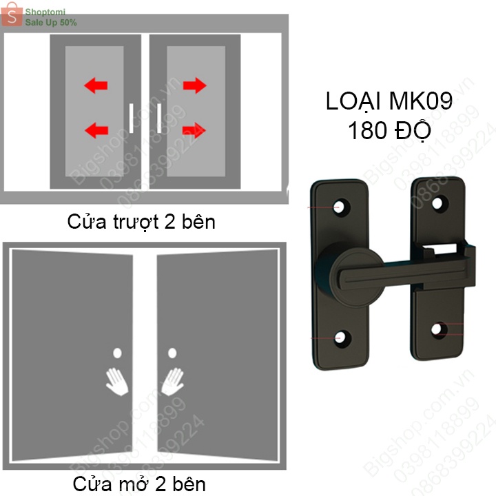 Chốt khóa cài cửa chống trộm cho cửa trượt, xoay bằng hợp kim dày dặn, loại phẳng 180 hoặc góc 90 độ tùy chọn