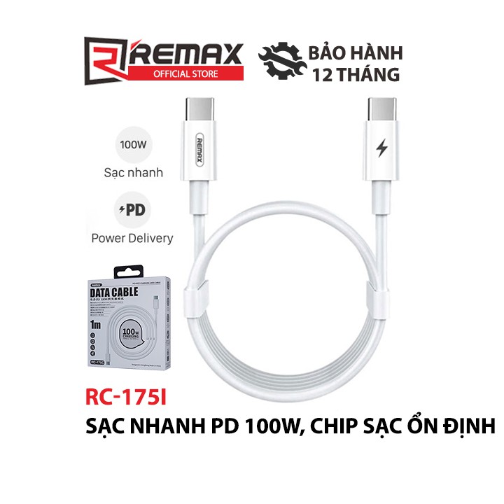 Cáp sạc nhanh Remax RC-175C / 183C Cổng Type C to Type C Max 100W