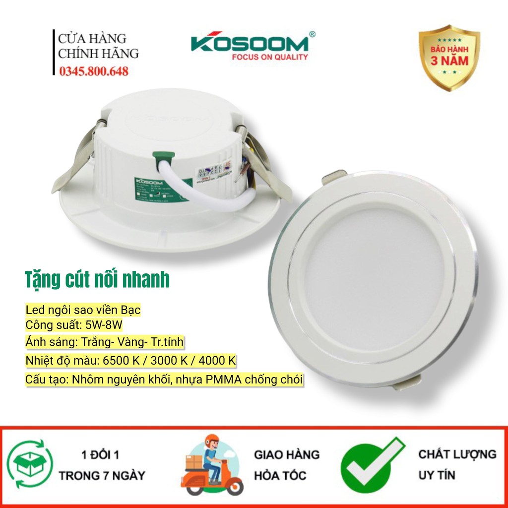 Đèn led âm trần Ngôi sao viền bạc,đèn Kosoom chính hãng Bảo hành 3 năm