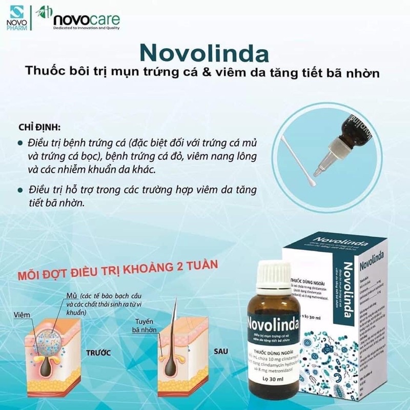 novolinda 30ml- chấm lên mụn trứng cá lọ 30ml