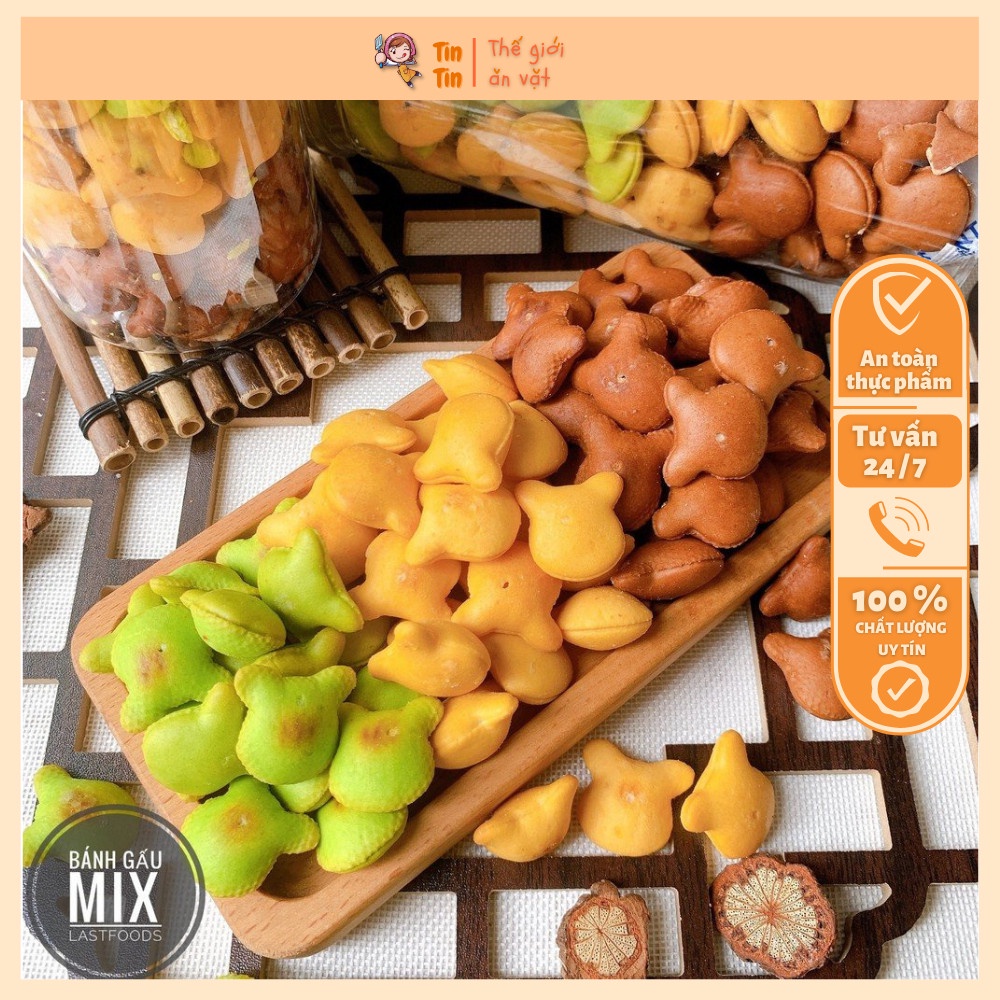 Lon pet bánh gấu siêu bự 260gr mix 3 vị: kem sữa , socola, chùm ngây giòn giòn ngậy ngậy siêu ngon - Ăn vặt TinTin