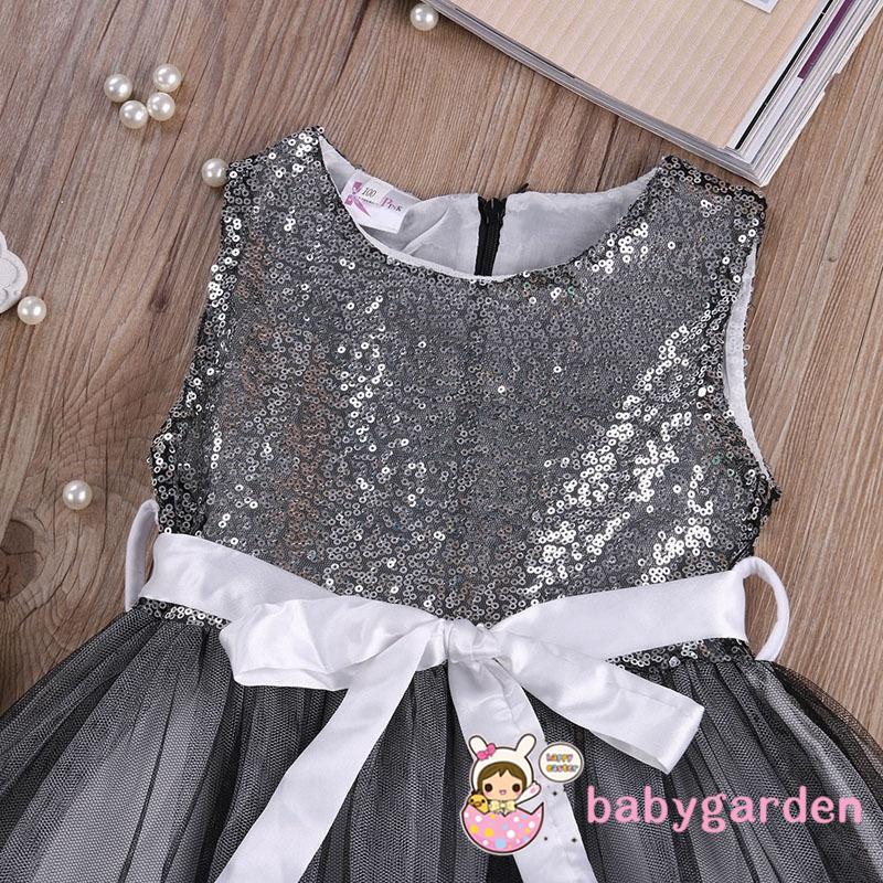 Đầm sát nách xòe đính sequins công chúa cho bé gái