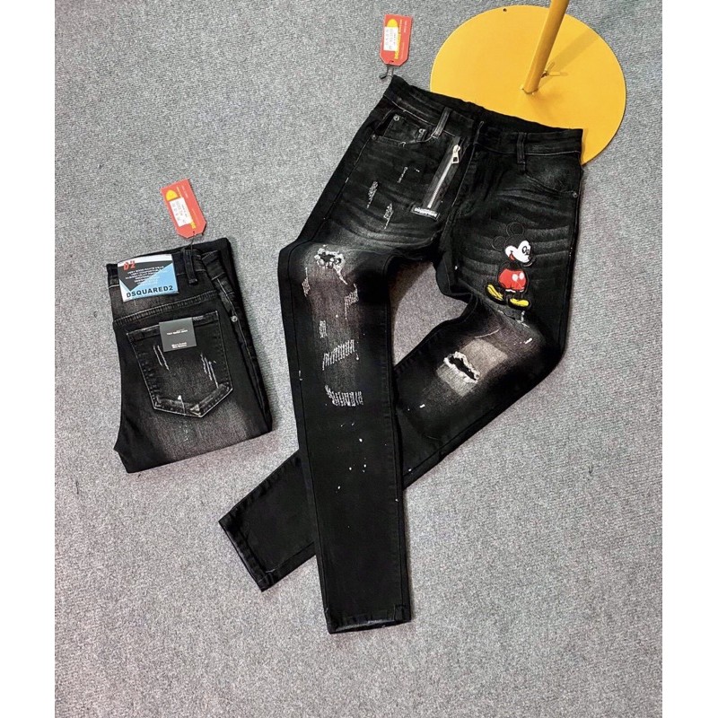 Quần bò Mickey, khoá lệch, quần jean nam dsq - Bee Shop