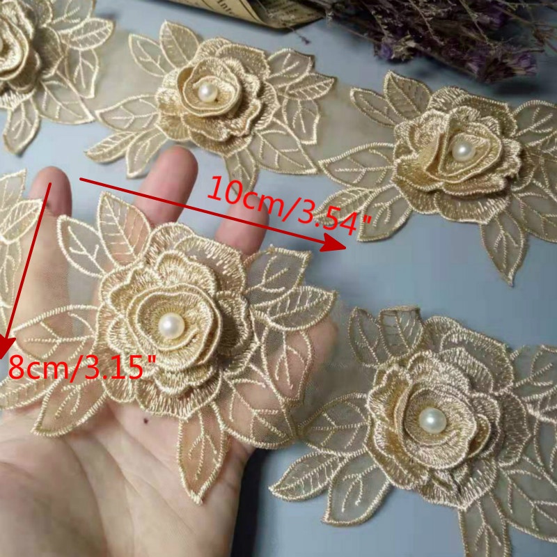 Set 10 Dải Ruy Băng Đính Hoa Hồng Và Ngọc Trai Trang Trí Đám Cưới