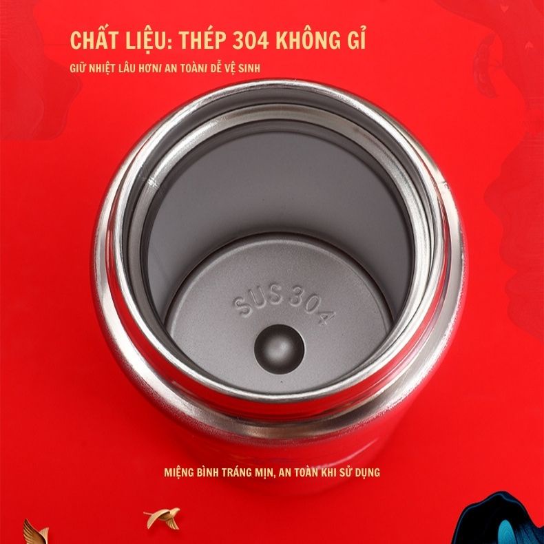 Bình Giữ Nhiệt Hiển Thị Nhiệt Độ Họa Tiết Thủy Mặc Phù Hợp Đi Tặng Quà Dung Tích 400 ml Inox 304 Màng Lọc Trà
