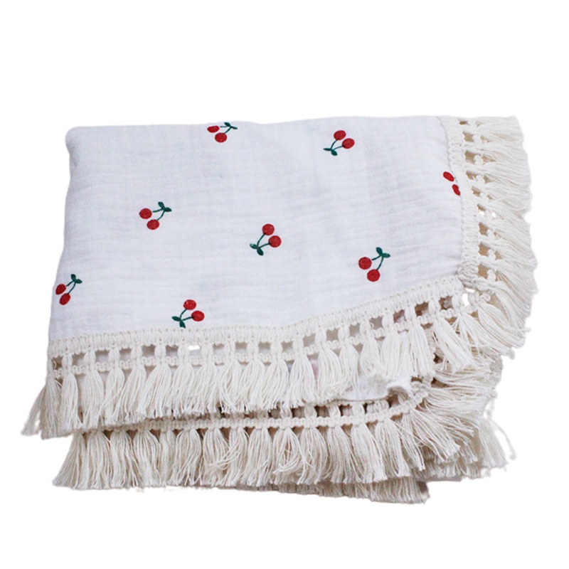 Chăn Quấn Em Bé 2 Lớp Chất Liệu Cotton Nguyên Chất Mềm Mại Phối Tua Rua Ốp