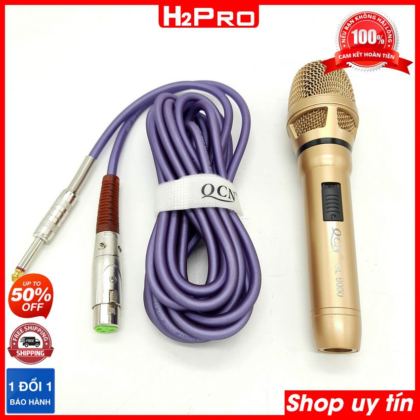 Micro karaoke có dây cao cấp QCN GL-9000A H2Pro Chính hãng hát hay, chống hú, tiếng sáng, ấm, micro karaoke cao cấp dây