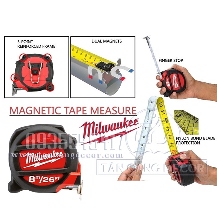 Thước cuộn Milwaukee 8M tích hợp Nam châm - A141003