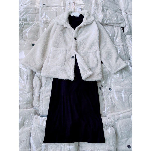 [GIÁ HỦY DIỆT] Set Váy Suông Kèm Áo Khoác Lông Dày Form Đẹp Freesize Ulzzang