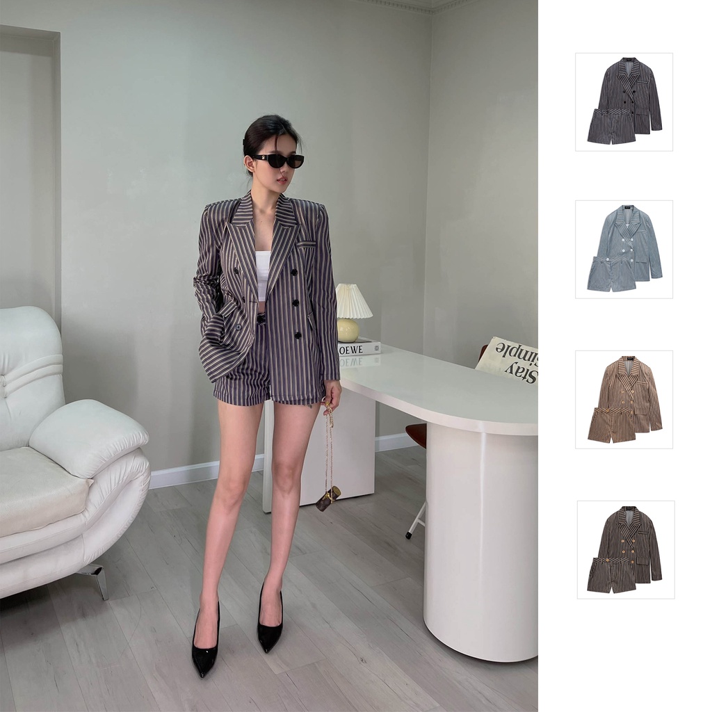 Set Nữ Quần Short + Áo Blazer  6 Nút , Chất Vải Kate , WSD000114,SOMEHOW