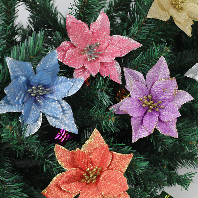 Đầu hoa lụa giả kim tuyến lớn 13cm dùng trang trí cây thông Noel dịp lễ Giáng sinh năm mới DIY