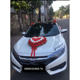 Hoa cưới trang trí xe dâu mẫu hình trái tim đế nam châm( hoa hồng đỏ, trắng ), cam kết hình thật 100%