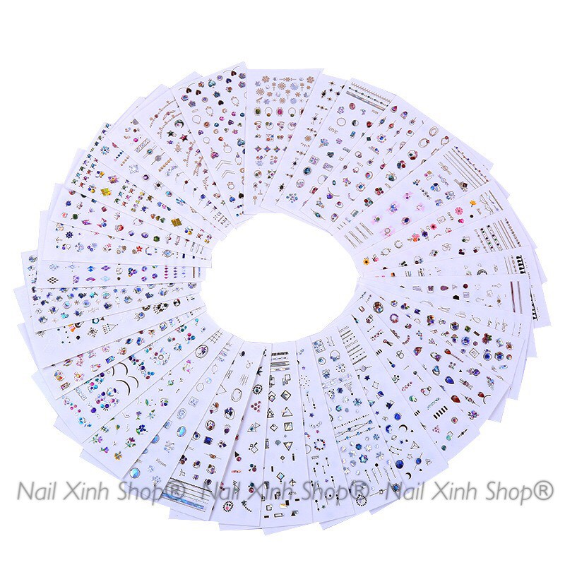 Nail sticker 3D, hoa văn, hình khối ánh xà cừ, trái tim, phụ kiện nail chuyên dụng